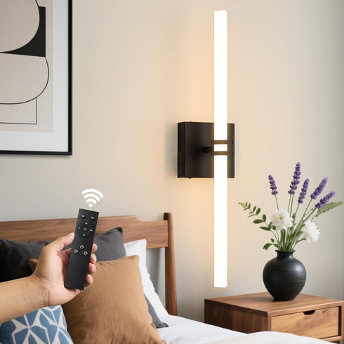 Battery Operated Wall Sconce 1Pack, Black Rechargeable Wall Lights with Dimmable Remote