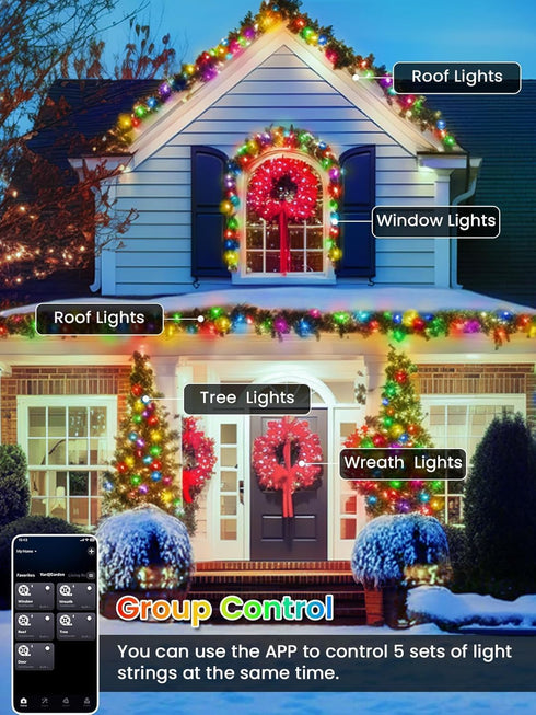 240LED 4th 95FT Smart of July String Lights App Controlled, Waterproof Red White and Blue Lights, Patriotic RGB Color