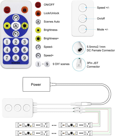 WS2812B WS2811 5V~24V SK6812 WS2812 SM16703 1903 3Pin ALITOVE Controller Bluetooth Music Sync Addressable RGB LED