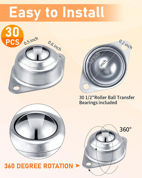 Conveyor Rollers, 1" Heavy-Duty Support Roller Bearings, 20 PCS for Smooth Rotation in Workshops