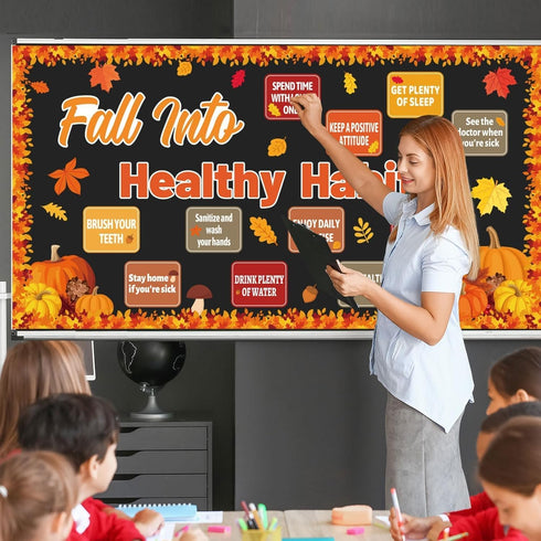 Fall Healthy Bulletin Board, Maple Leaves Pumpkin Cutouts for Class School Office