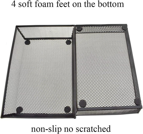 HAHIYO Stackable Mesh Tray Cup 9 x 6 x 2 inches Sturdy Container for Desk Drawer Organizer Collection for Home Office School Kitchen Soft Foam Feet No Sharp Edges 1 Pack Black