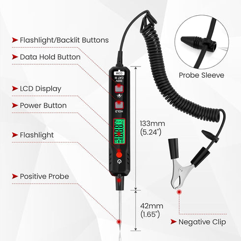 OBDResource Car Voltage Power Circuit Probe Tester, 0.8-100V DC Voltage Tester Automotive Test Light with Continuity Test Electrical Tester Car Fuse Buzzer Circuit Tester for Car Battery