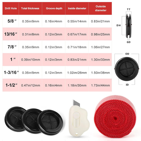 63Pcs Rubber Grommet Kit – Drill Hole Firewall Hole Plugs for Wire Protection, 6 Sizes 5/8" 13/16" 7/8" 1" 1-3/16"