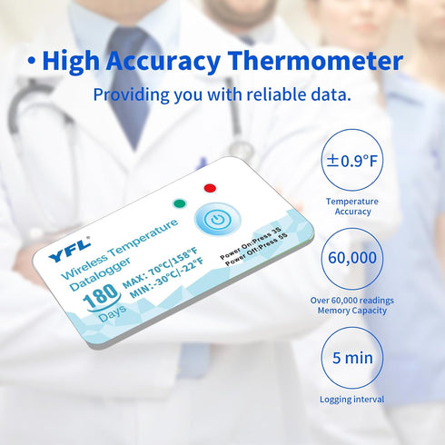 YFL 180 Outdoor-1 Pack Wireless Temperature Data Logger Reusable Temperature Sensor USB-Free Thermometer Recorder High