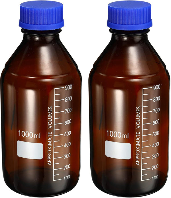 PATIKIL 1000mL Reagent Media Bottle, 2Pcs Round Graduated Glass Storage Bottle, Blue Screw Cap for Lab