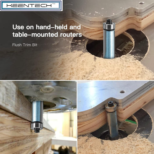 KEENTECH Router Bits, 1/2" Shank Flush Trim Router Bit, Extra Long Bearing Carbide Tipped Pattern Bit