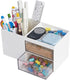 LETURE Office Desk Organizer with Drawer - Business Card/Pen/Pencil/Mobile Phone/Stationery Holder, White