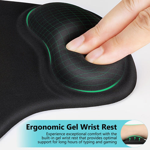 Soqool Mouse Pad, 2 Pack Ergonomic with Gel Wrist Rest Support, Non-Slip PU Base, Durable and Easy to Clean, Black