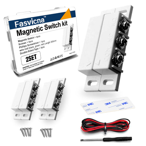Fasvicna 2 Pack Magnetic Reed Switch NC NO, Wired Surface Mount Door Window