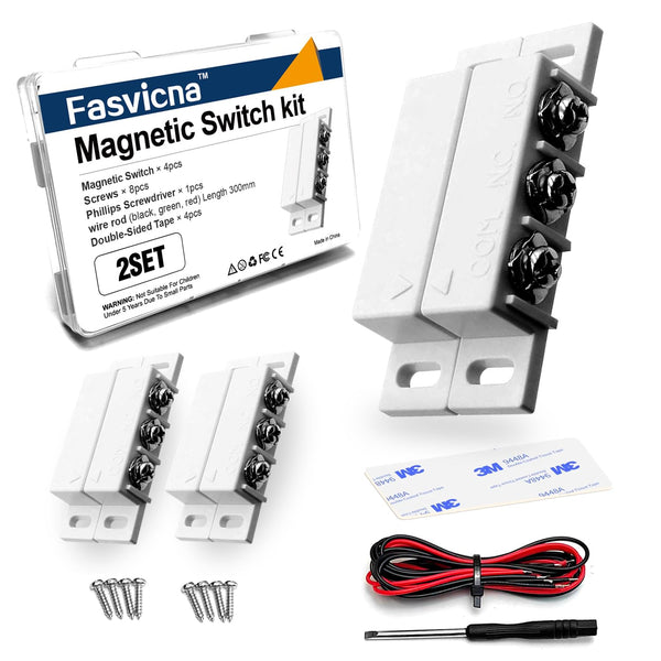 Fasvicna 2 Pack Magnetic Reed Switch NC NO, Wired Surface Mount Door Window