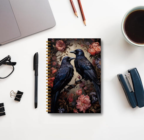 Dark Academia Floral Raven Notebook for Women - Gothic Goth Journal, Witchy Journal Notebook, Witch Stuff, Gothic Office Supplies, Halloween Notebook, Dark Cottagecore Spiral Notebook 5.5x8.3 by Guymn
