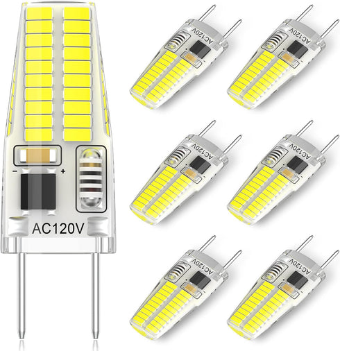 G8 LED Bulb Dimmable 3W T4 JCD Type Bi-Pin Base Daylight White 6000K 120V, 6 Pack