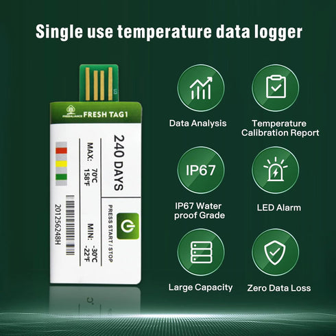 Freshliance USB Temperature Data Logger Recorder with PDF and CSV Reports, 240 Days, Single Use
