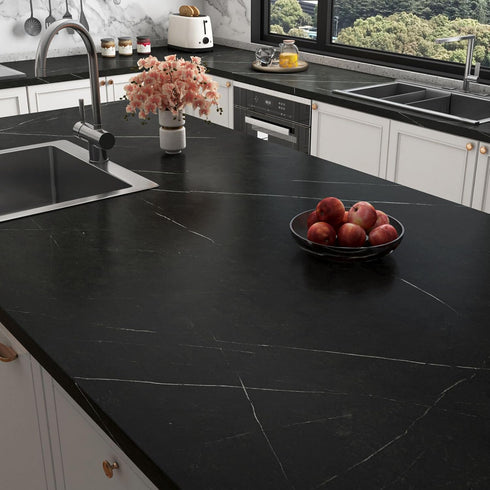 Stickyart Pietra Black Marble Contact Paper | Removable Premium Wallpaper Peel and Stick for Countertops 12"x160"
