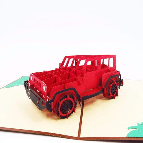 Red Jeep Pop Up Card - Birthday, Thank You, Love, Graduation, Anniversary, Romantic Cards for Man, Woman, Lady, Girl,
