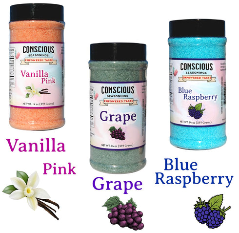 3-Pack 14oz 50 Grape, Pink Vanilla & Blue Raspberry Flavored Flossugar - Jars - Cotton Candy Cones - Ready-to-Use
