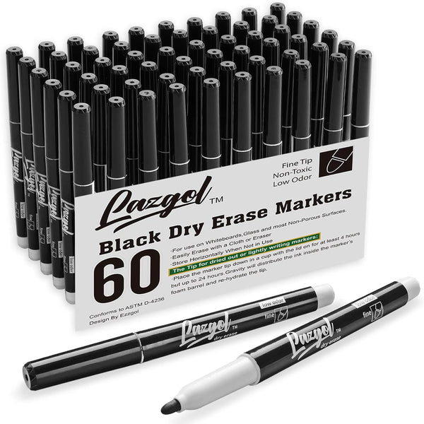 Dry Erase Markers Bulk, 60 Pack Black Low Odor Fine Point Markers for Whiteboard Use