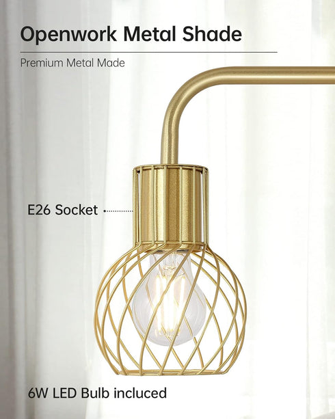 6W Bulb, Brass Gold Standing Floor Lamp for Living Room - Modern Industrial Design with LED Foot Switch, Metal Tall