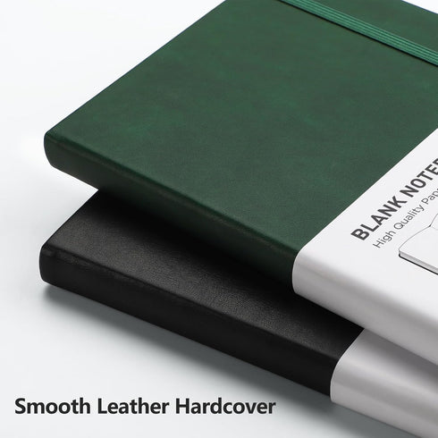 RETTACY Blank Journal Notebook 2-Pack, A5 Sketch Book with 192 Pages, Leather Hardcover, 5.7'' × 8.3'' (Black & Green)