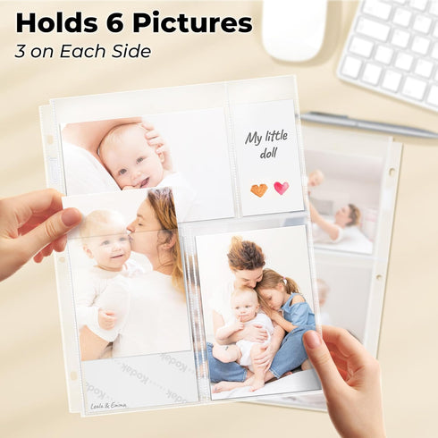 Dunwell Photo Sleeves for 3-Ring Binder, 4x6 Mixed Format, 25 Pack for 150 Pictures, Acid-Free Poly