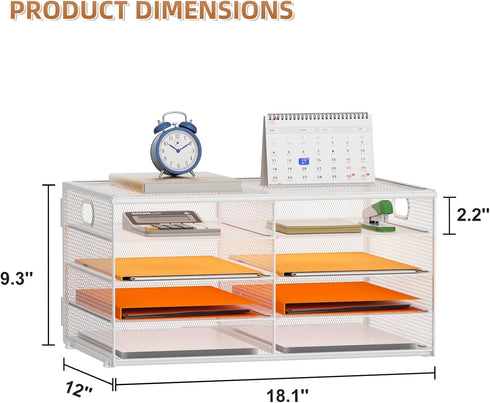 Marbrasse 4 Tier White Desktop Literature Organizer - Mesh Paper Organizer Desk Organizers for Office, Home, School