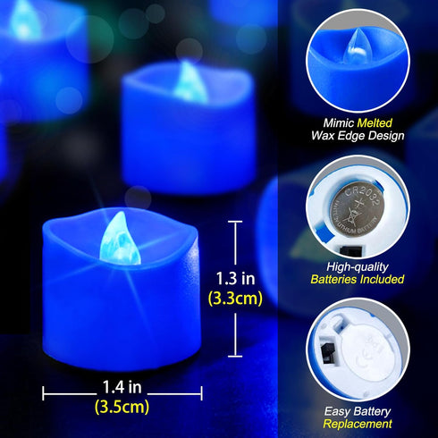 12 Pack Blue Tea Light Candles, Battery Operated Flameless Flickering Votive Tealights for Halloween Wedding Decor