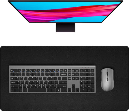 Black Leather Mouse Pad, Non-Slip PU Leather Desk Mat, Waterproof Writing Pad for Office and Home (23.6 x 11.8)