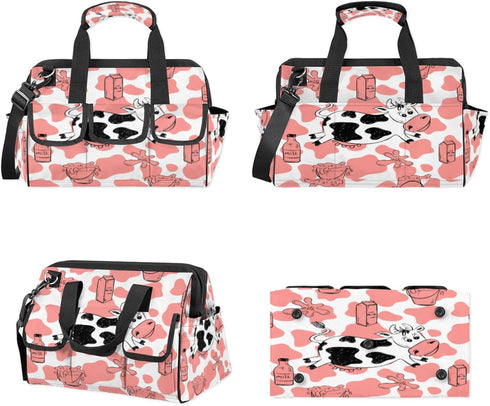 Mularoka Backpack 14.8 Inch Milk Cow Tattoo Tool Bag Multi Pockets Wide Mouth Tool Pouch For Men Women Waterproof Soft