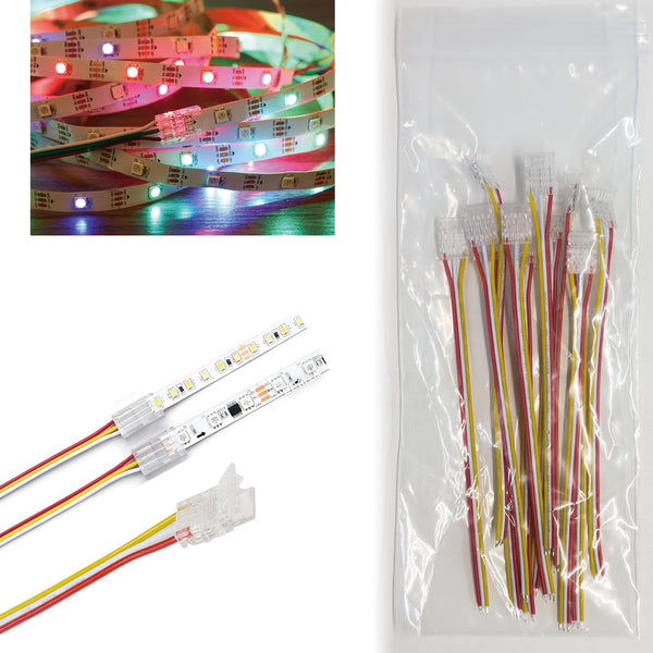 BOKUNBOBK LED Strip Connectors with 15cm Cable, 12 Pack 3-Pin Solderless Clear Clips,