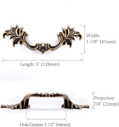 JETLAND 6-Pack, 2-1/2" PW1618AS64 French Provincial Drawer Pulls - Iron Scratches, Hole Centers, Vintage Shabby Chic