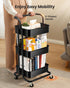 Pipishell 3 Tier Mesh Utility Cart, Rolling Metal Organization Cart with Handle and Lockable Wheels for Kitchen Living