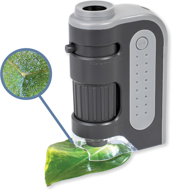 Carson MicroBrite Plus 60x-120x Accurate LED Lighted Pocket Microscope, Portable Educational STEM Toy,