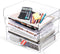 Clear Stackable Paper Trays 4 Pack, Desktop Racks with File Bags for Books, Magazines, and A4 Size Paper