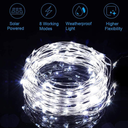 Lezonic Solar String Lights for Outside,2 Pack Total 240LED Solar Lights Outdoor Waterproof 24M/80Ft 8 Modes Outdoor Copper Wire Solar Fairy Lights Patio Decor Lights,Yard,Porch Hanging Lights(White) by Lezonic