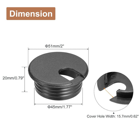 uxcell 6Pcs 45mm/1-3/4inch ABS Cable Hole Cover, Black Desk Grommet for Office Computer Wire Organizer