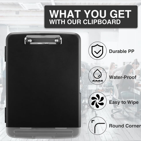 8.5 11 A4 Sooez Clipboard with Storage, Clip Board x with Pen Holder, Plastic Organization Case Box for Letter Legal