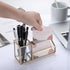 Hipiwe Glass Business Card Holder with Pen Pencil Cup, Gold Metal Name Card Display Organizer for Office Desk