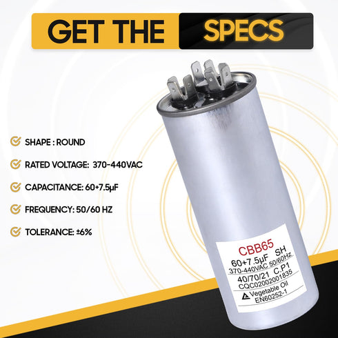 Seentech 60+7.5uF MFD 370/440VAC CBB65 Dual Run Round Capacitor Replacement for Air Conditioner