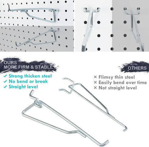 8PACK Pegboard Shelf Hooks, 6" Metal Utility Hook Set, 1/4 inch Organizer Accessories for Garage, Art Craft Room