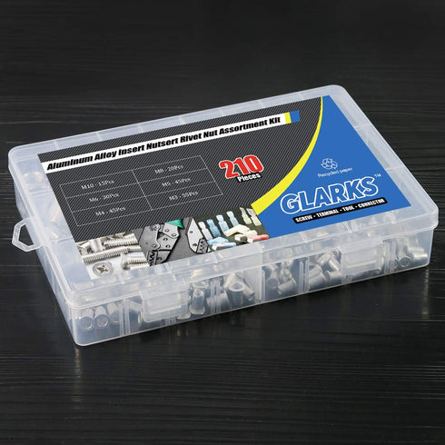Glarks 210Pcs Aluminum Alloy Rivetnut Insert Nutsert Assortment Kit - M3 M4 M5 M6 M8 M10 Flat Head