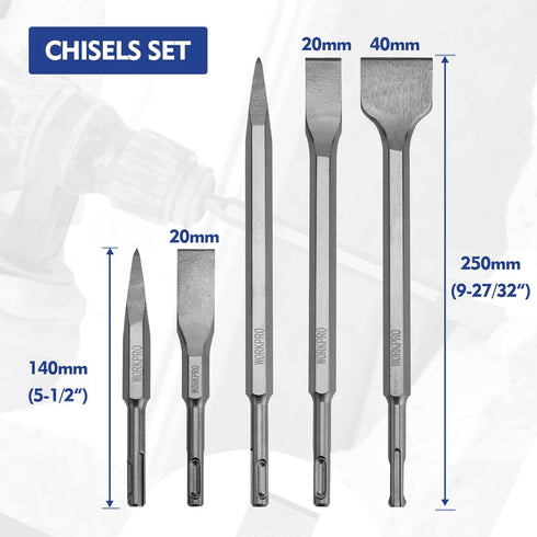 WORKPRO 17-Piece SDS-Plus Rotary Hammer Drill Bits and Chisel Set for Concrete and Stone
