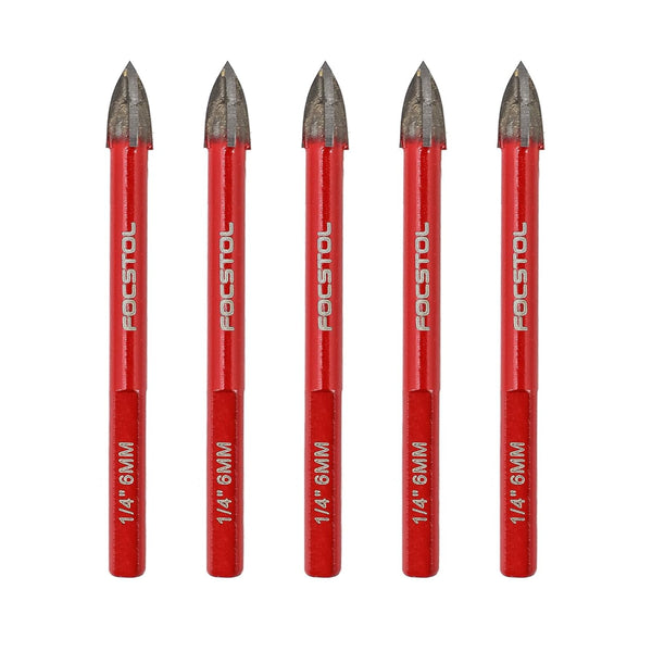 FOCSTOL 5pcs Masonry Concrete Drill Bit Set, 6mm Carbide Bits with Triangle Shank for Softer Materials