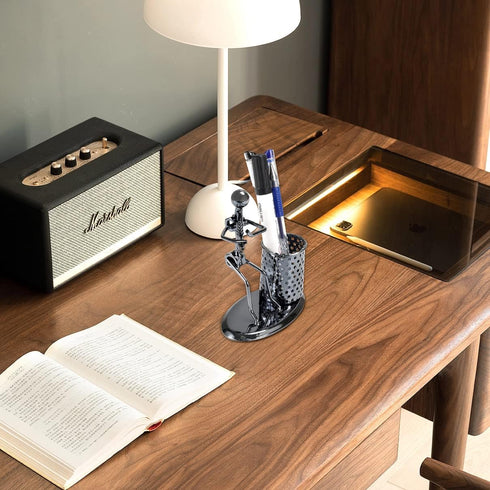 AUTULET Creative Office Desktop Accessories Musical Instrument Metal Pen Pencil Holder Children Toy Gifts (Flute)