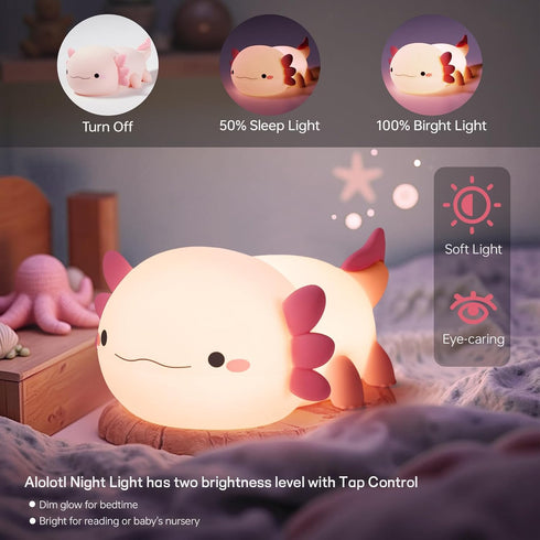 Dimmable Axolotl Night Light for Kids, Cute Axolotl Lamp Silicone Baby Nursery Night Lamp, Squishy Touch Bedside Lamps
