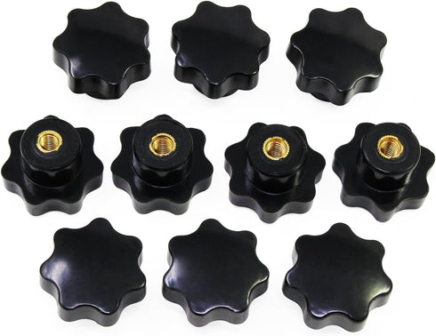 OCR 10Pcs M6 7 Star Knob - Knurled Thread Clamping Knob, Black Plastic Screw-On Star Knob Handle