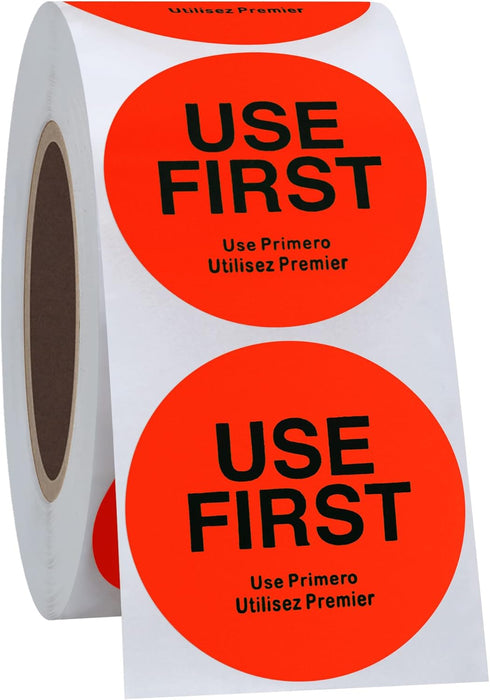 Hybsk Fluorescence USE First Stickers, Restaurant Food Service FIFO Label, 1.5 Inch, 500 Labels Per Roll, Fluorescence