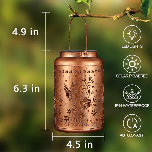 Hummingbird Solar Lanterns Outdoor Waterproof Garden Decor Gifts for Women Mom Grandma Hanging Solar Lights Metal Solar