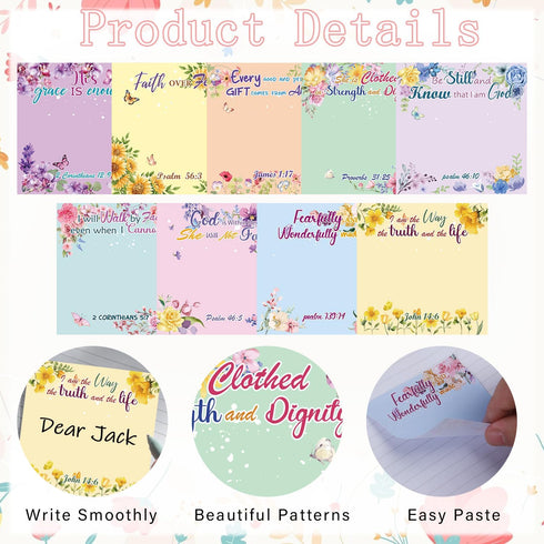Bible Sticky Notes Gifts, 9 Pack Inspirational Sticky Notes, 3x3" Religious Quotes for Christian Women