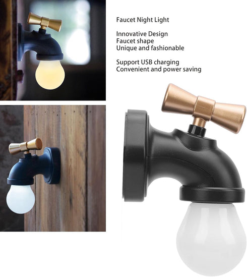 Pongnas Faucet Night Light with Sensor & Voice Control USB Rechargeable LED Lamp for Cabinet or Bedside,Compact